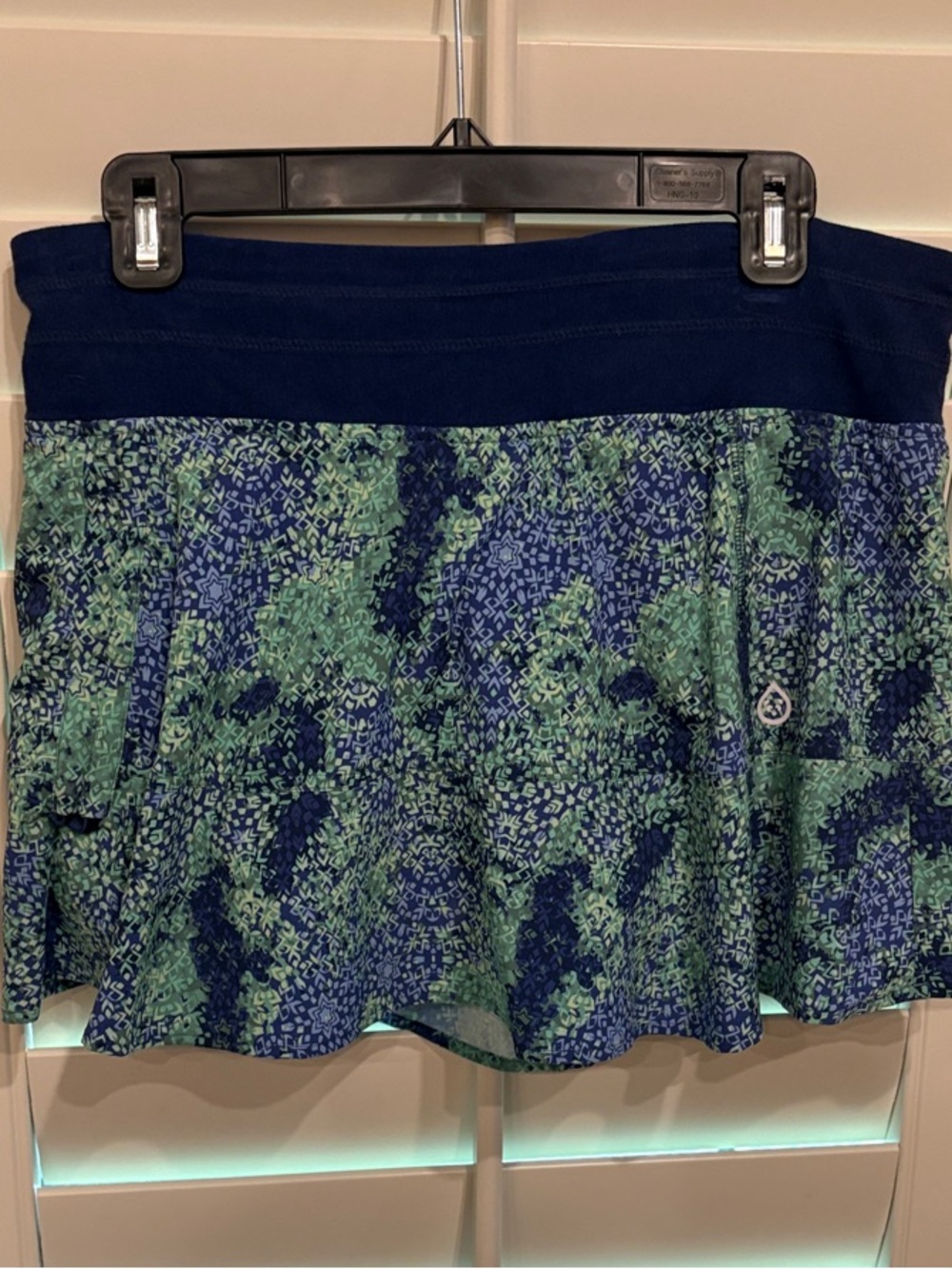 Tasc Blue and Green Patterned Skirt with Navy Waistband